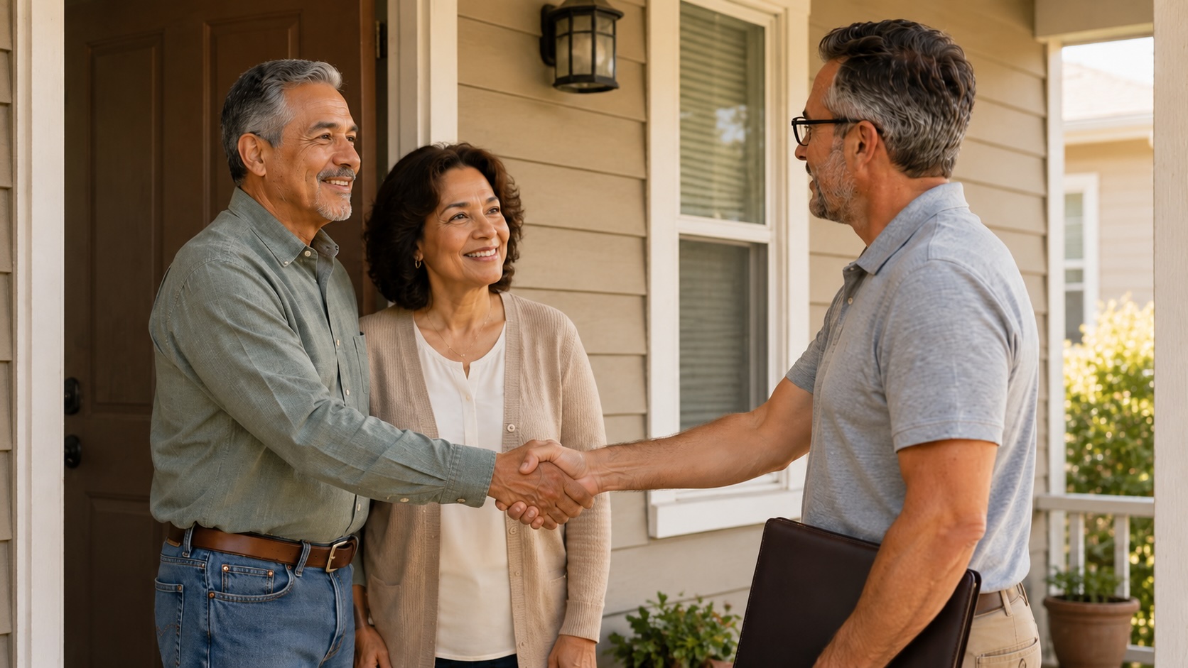 A We Help Houses advisor greeting homeowners at their door